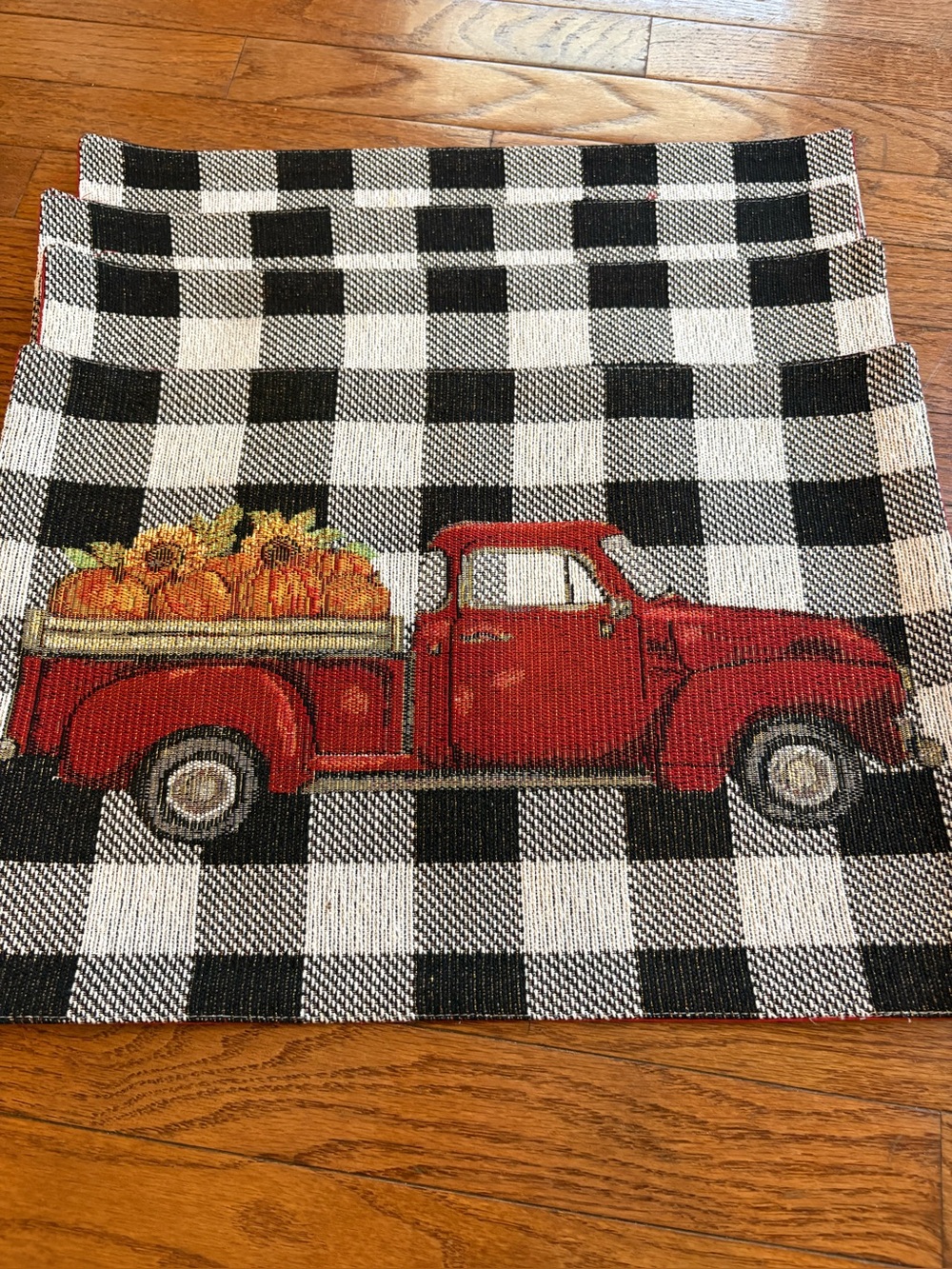 Black & White Buffalo Check Kitchen Towel with Red Truck